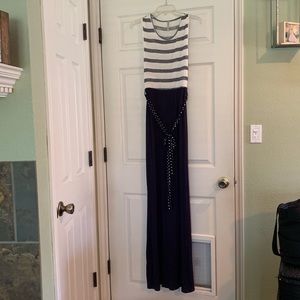 Navy and white maxi dress